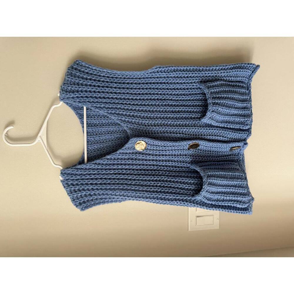 Amazon Blue Chunky Knit Button-Up Vest
